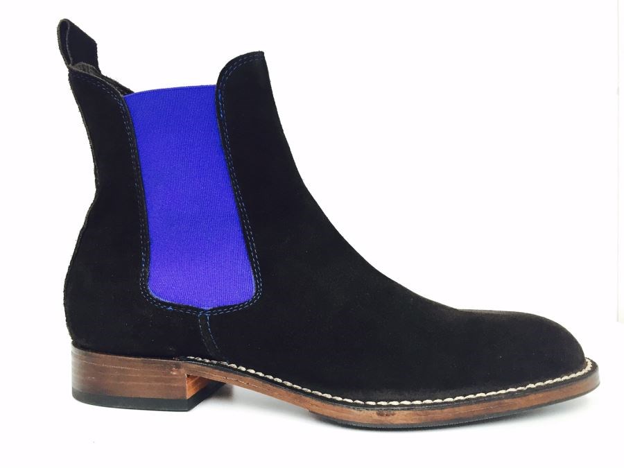 Brown Chelsea Boots with Royal Blue Elastic